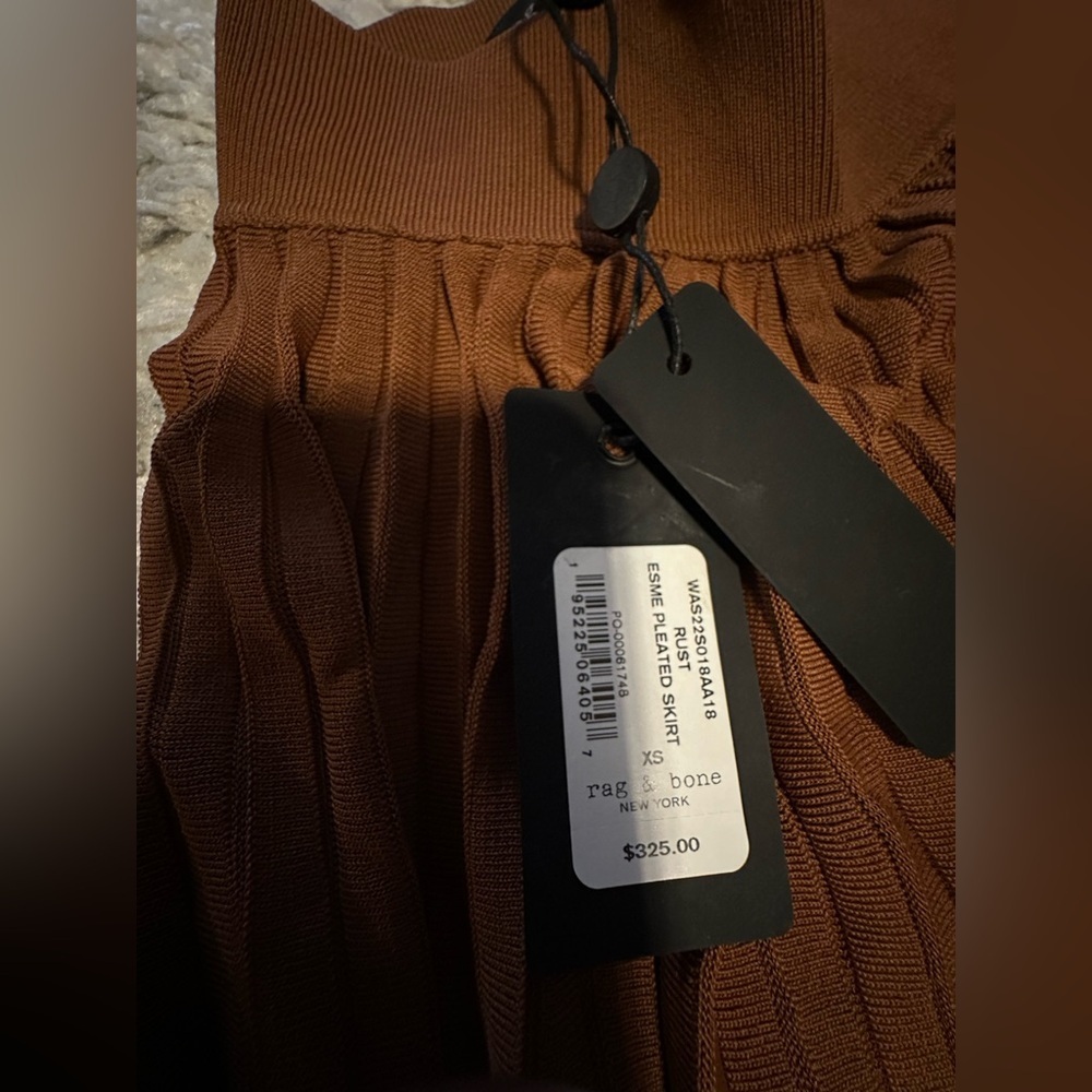 RAG & BONE NWT Esme Pleated Midi Skirt in Brown— Size XS - Picture 5 of 9
